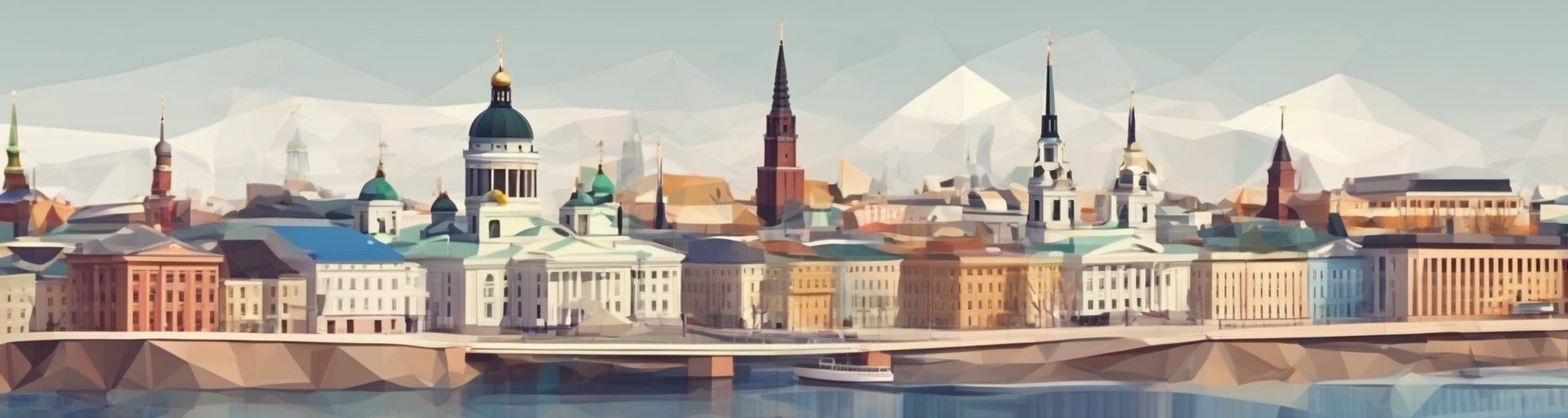 The Finnish language represented by the skyline of the capital city.