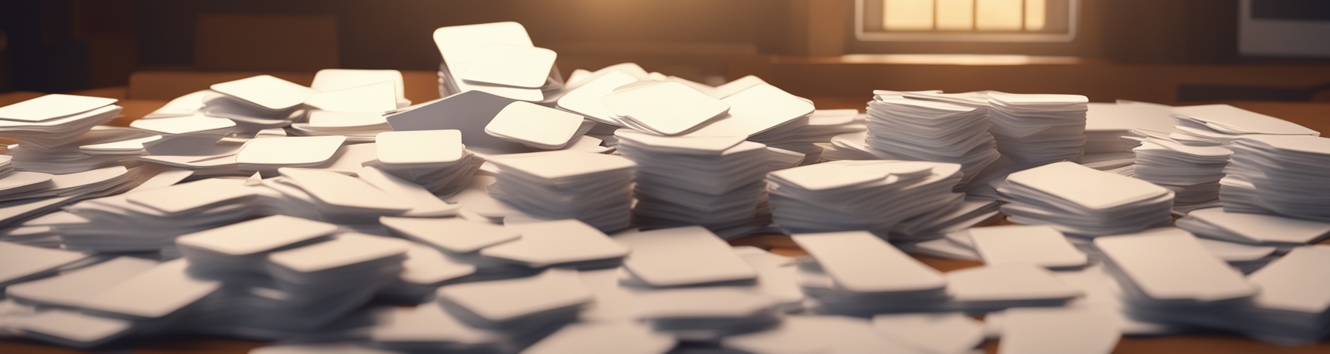 A pile of flashcards on a table.